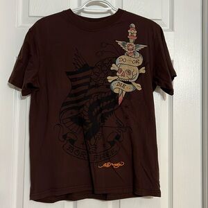 Fitz like a medium/large Ed Hardy T-shirt.